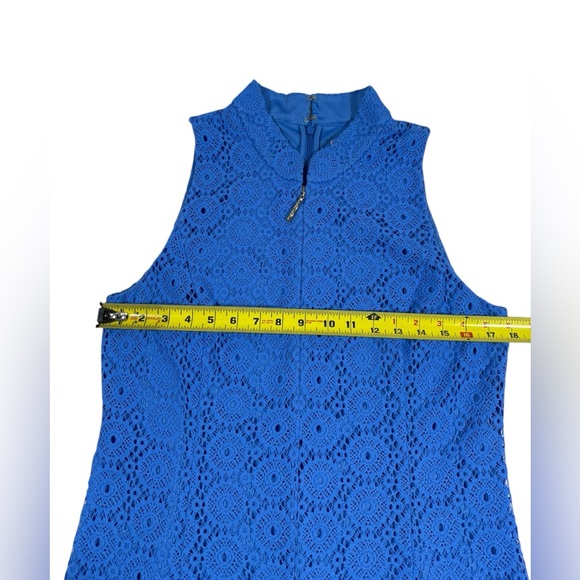Lilly Pulitzer Blue Crochet Lace Sleeveless Fit Shift Dress Women’s Large Lined - Picture 3 of 7